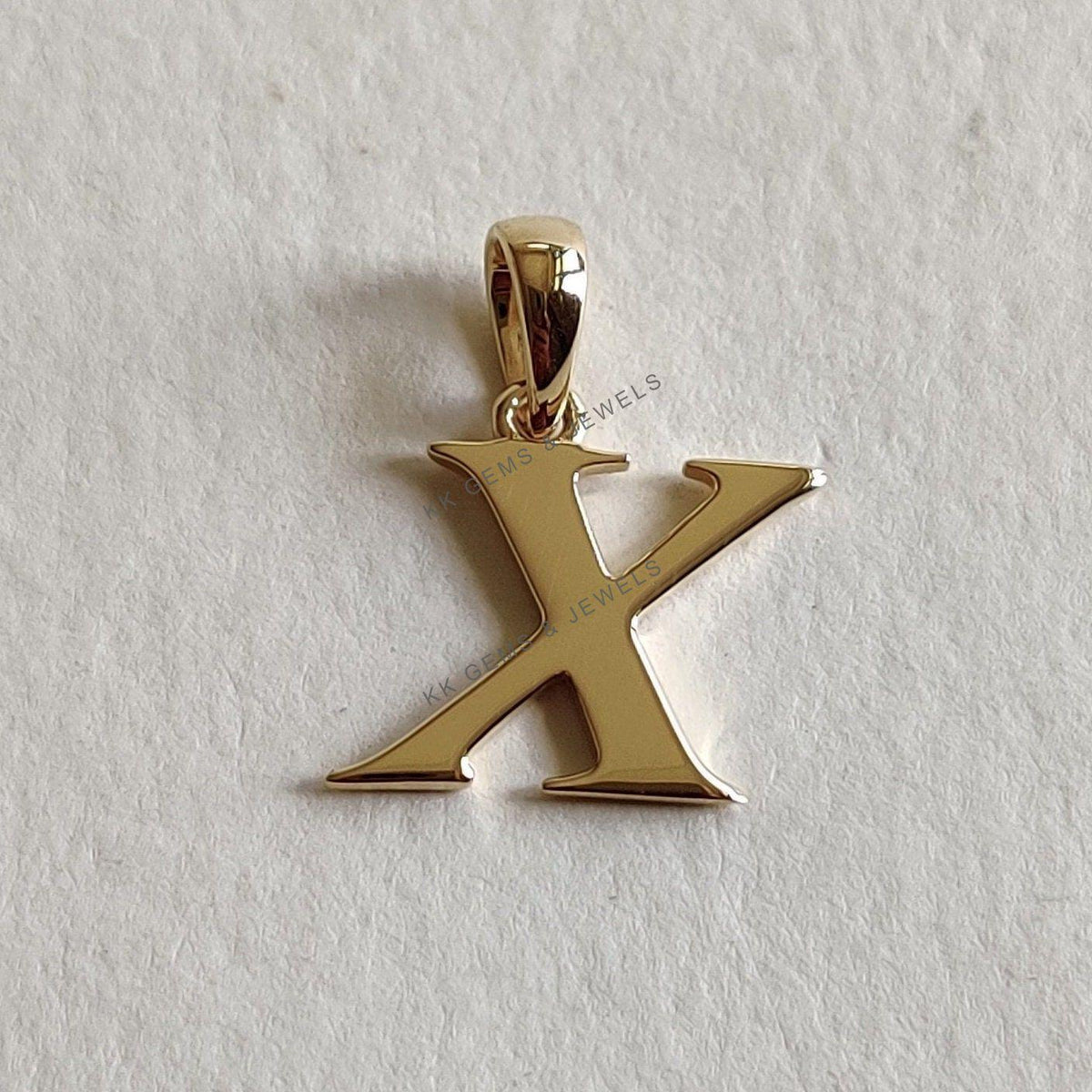 14K Solid Gold Initial X Pendant, Letter Charm