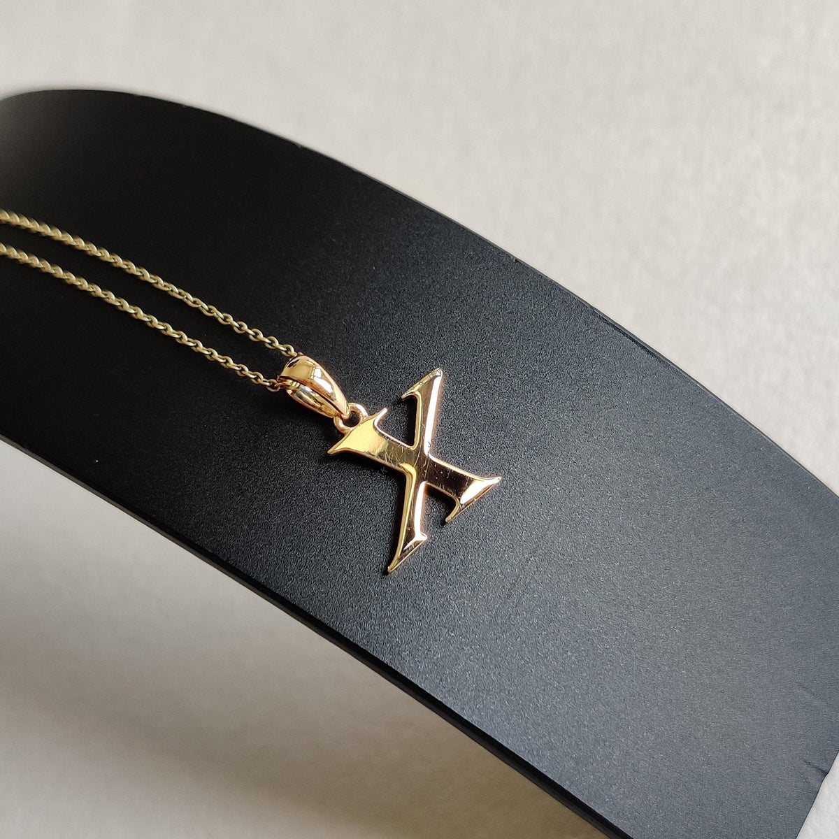 14K Solid Gold Initial X Pendant, Letter Charm