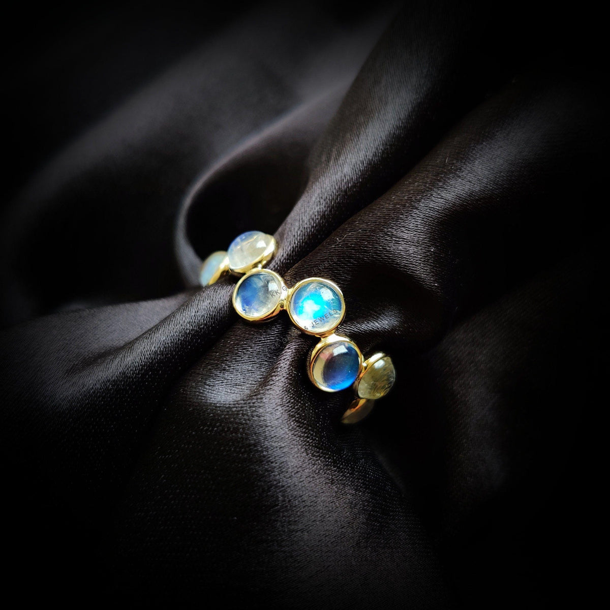 14K Solid Yellow Gold Natural Rainbow Moonstone Ring, June Birthstone