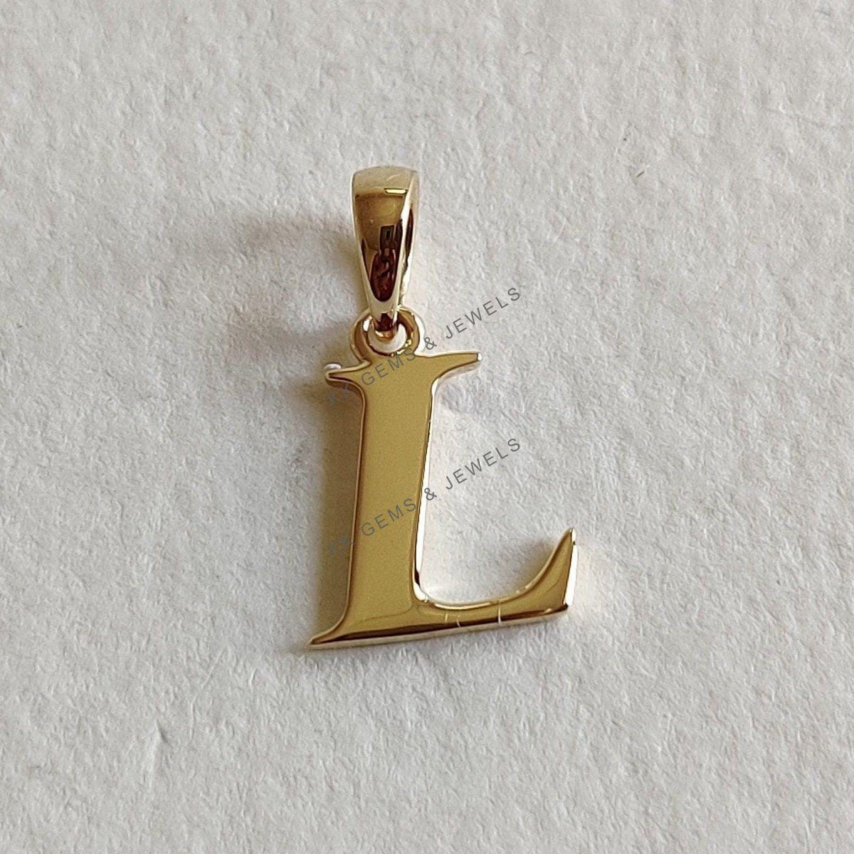 14K Solid Yellow Gold Initial L Pendant, Personalized Charm