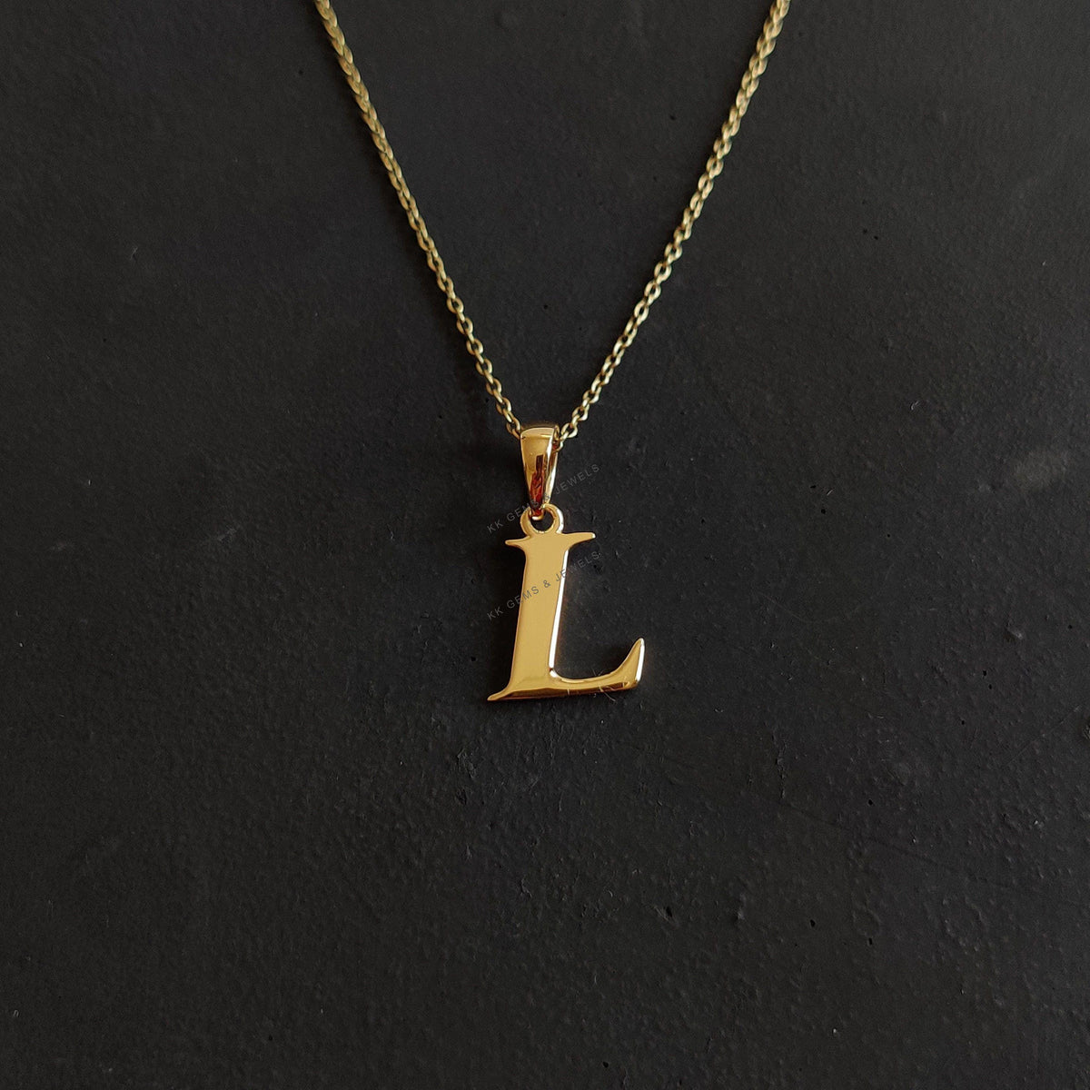 14K Solid Yellow Gold Initial L Pendant, Personalized Charm