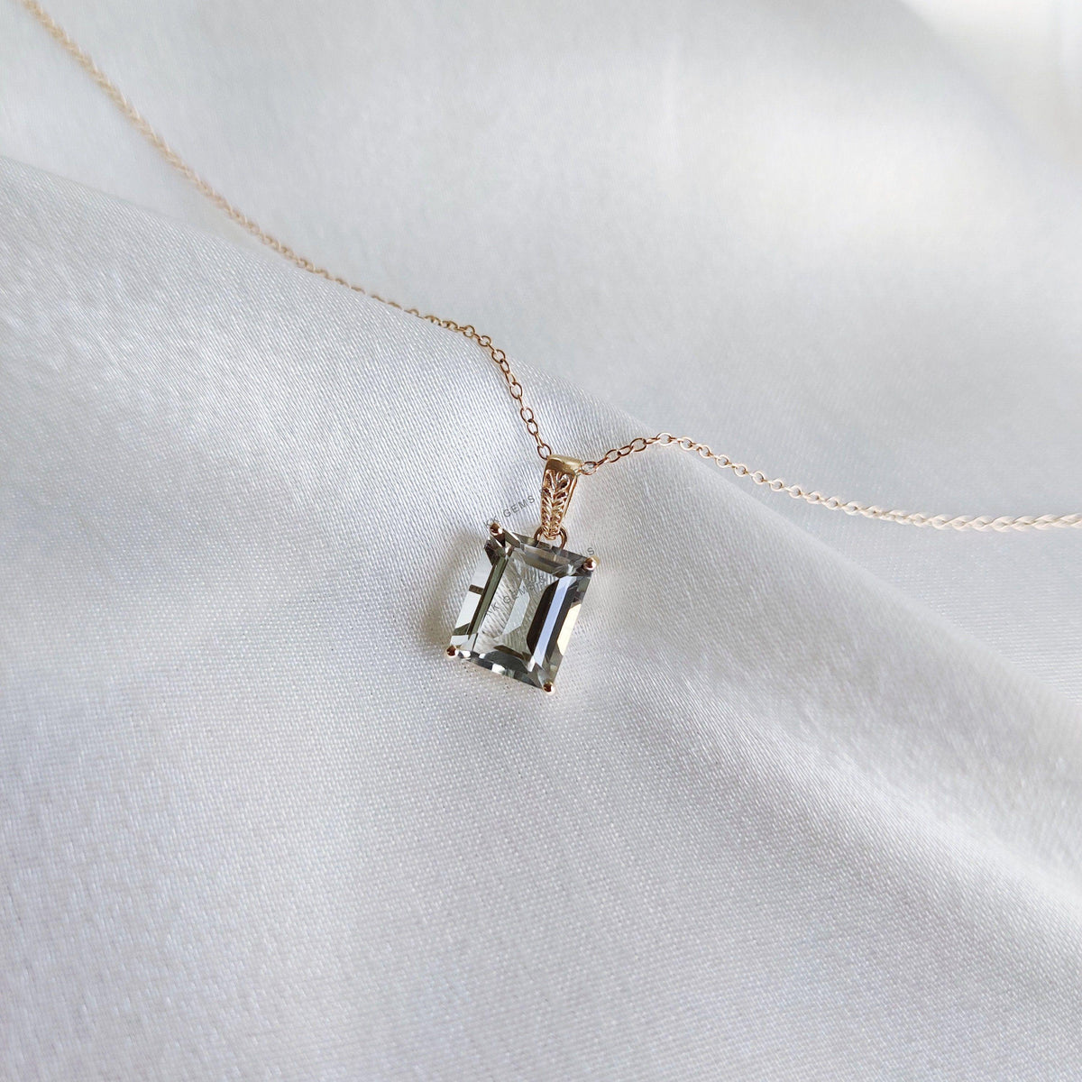 Natural Green Amethyst Pendant, 14K Solid Yellow Gold, February Birthstone