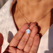 14K Solid Gold Natural Rainbow Moonstone Pendant: June Birthstone Jewelry