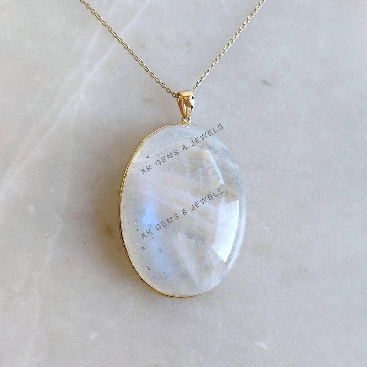 Natural Rainbow Moonstone 14K Solid Yellow Gold Pendant, June Birthstone