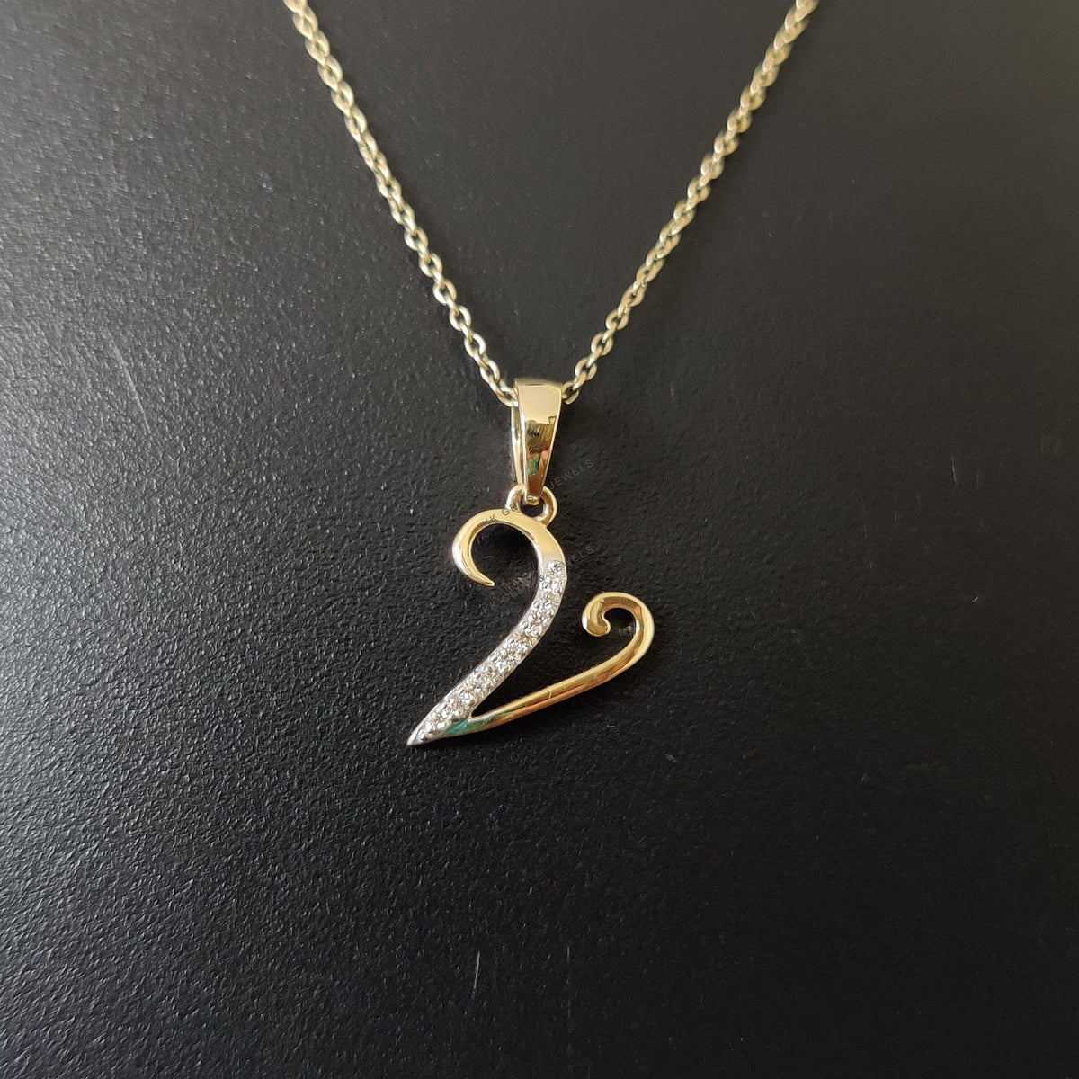 14K Solid Gold Initial V Pendant: Natural Diamond Charm