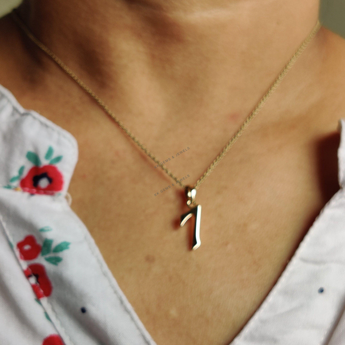 14K Solid Gold Number 7 Pendant: Dainty Birthday Gift