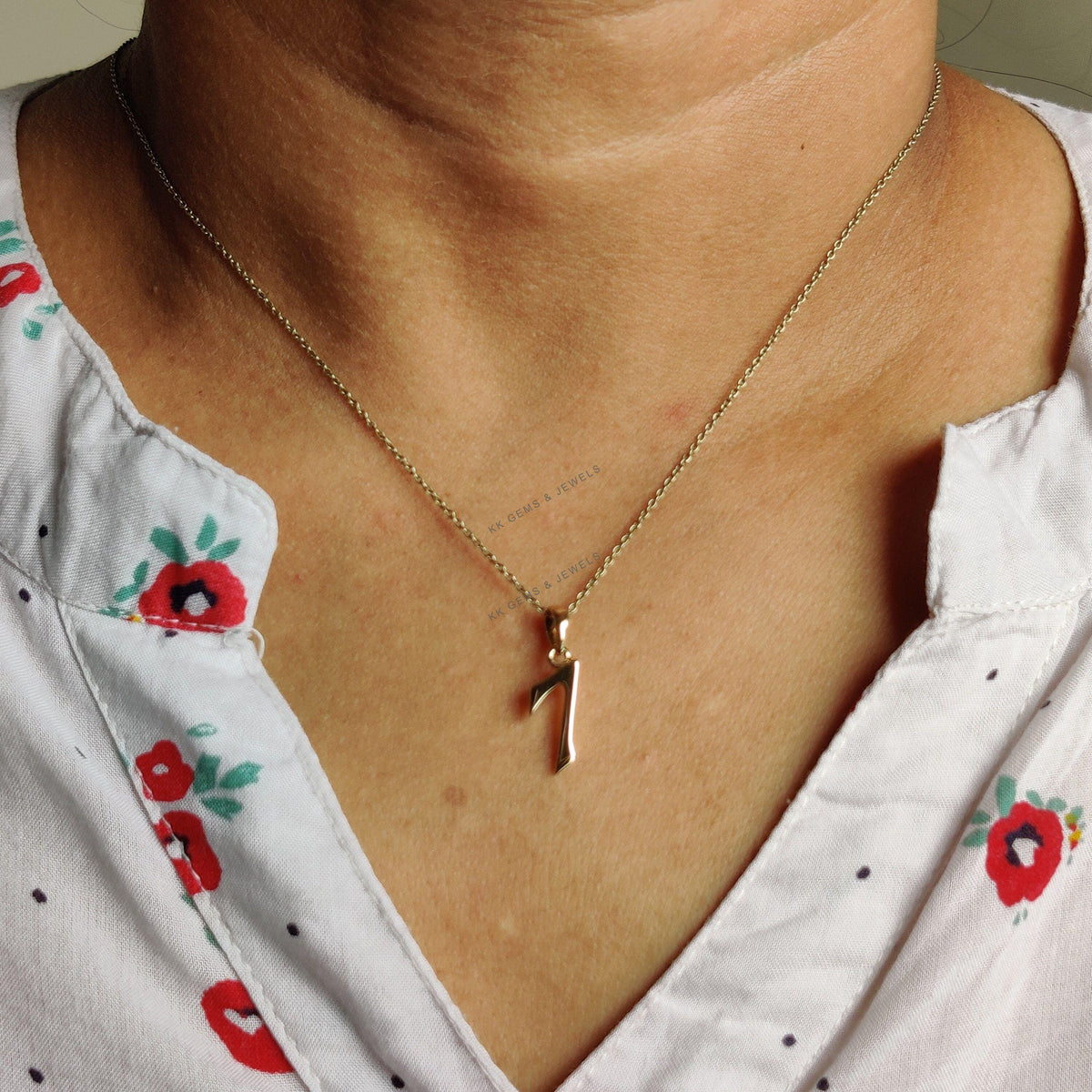 14K Solid Gold Number 7 Pendant: Dainty Birthday Gift