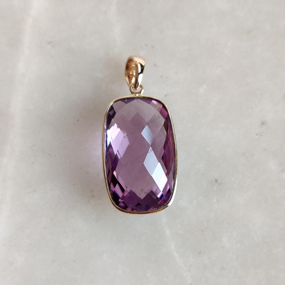 14K Solid Gold Natural Pink Amethyst Pendant, February Birthstone Jewelry