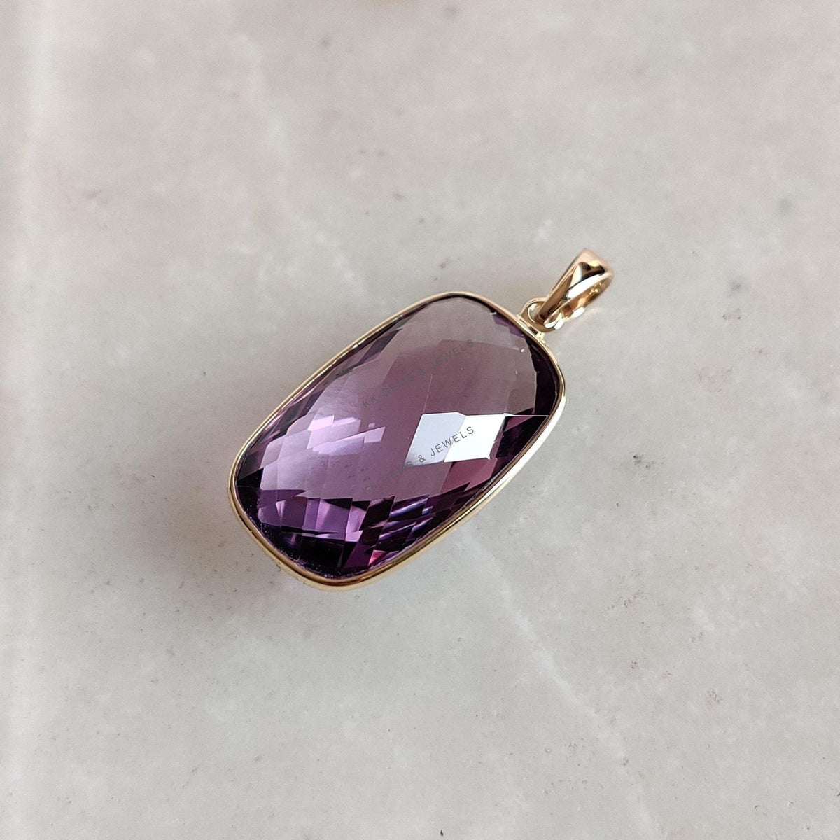 14K Solid Gold Natural Pink Amethyst Pendant, February Birthstone Jewelry