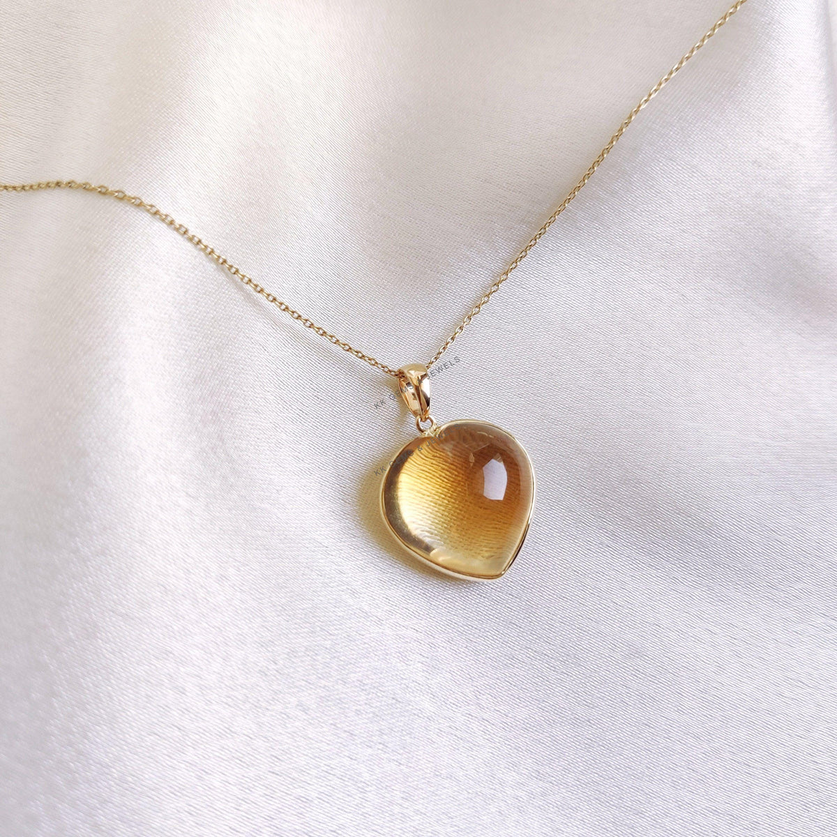 14K Solid Yellow Gold Natural Citrine Heart Pendant, November Birthstone, Christmas Present