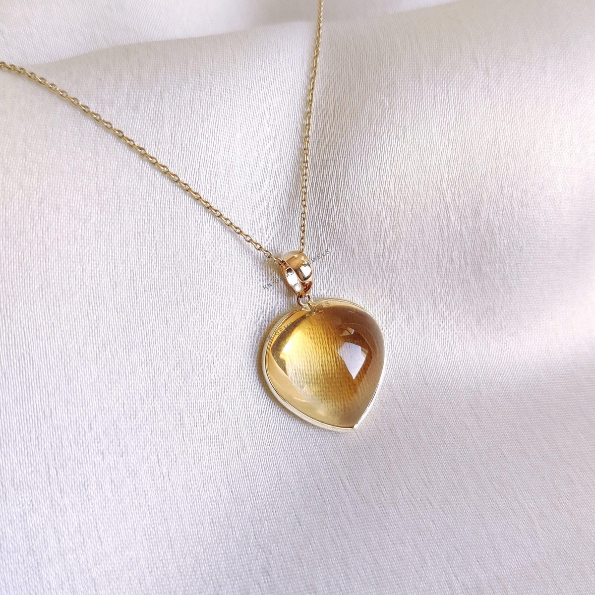14K Solid Yellow Gold Natural Citrine Heart Pendant, November Birthstone, Christmas Present