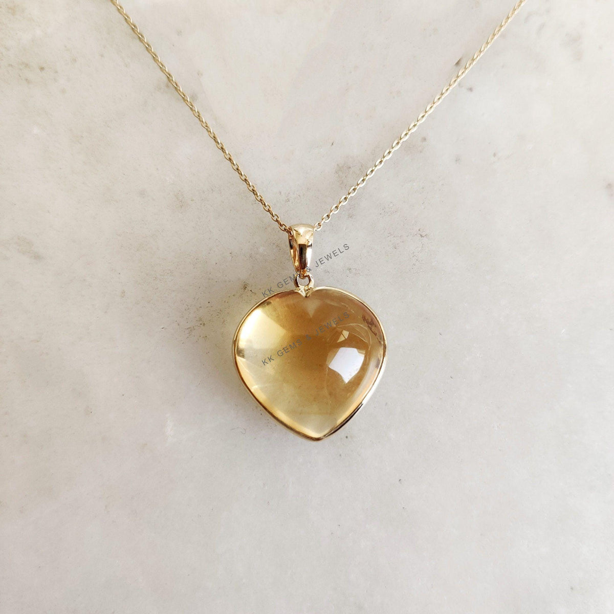 14K Solid Yellow Gold Natural Citrine Heart Pendant, November Birthstone, Christmas Present