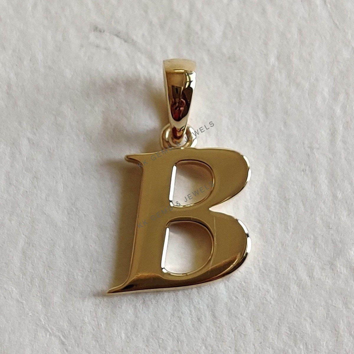 14K Solid Yellow Gold Initial B Pendant, Letter Charm