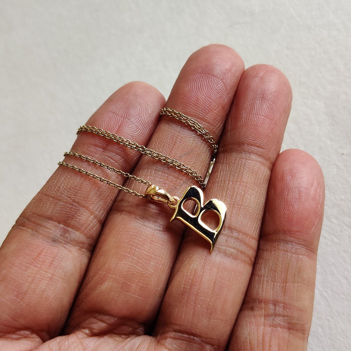 14K Solid Yellow Gold Initial B Pendant, Letter Charm