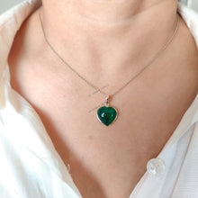 14K Solid Gold Natural Green Onyx Heart Pendant, May Birthstone Valentine Jewelry