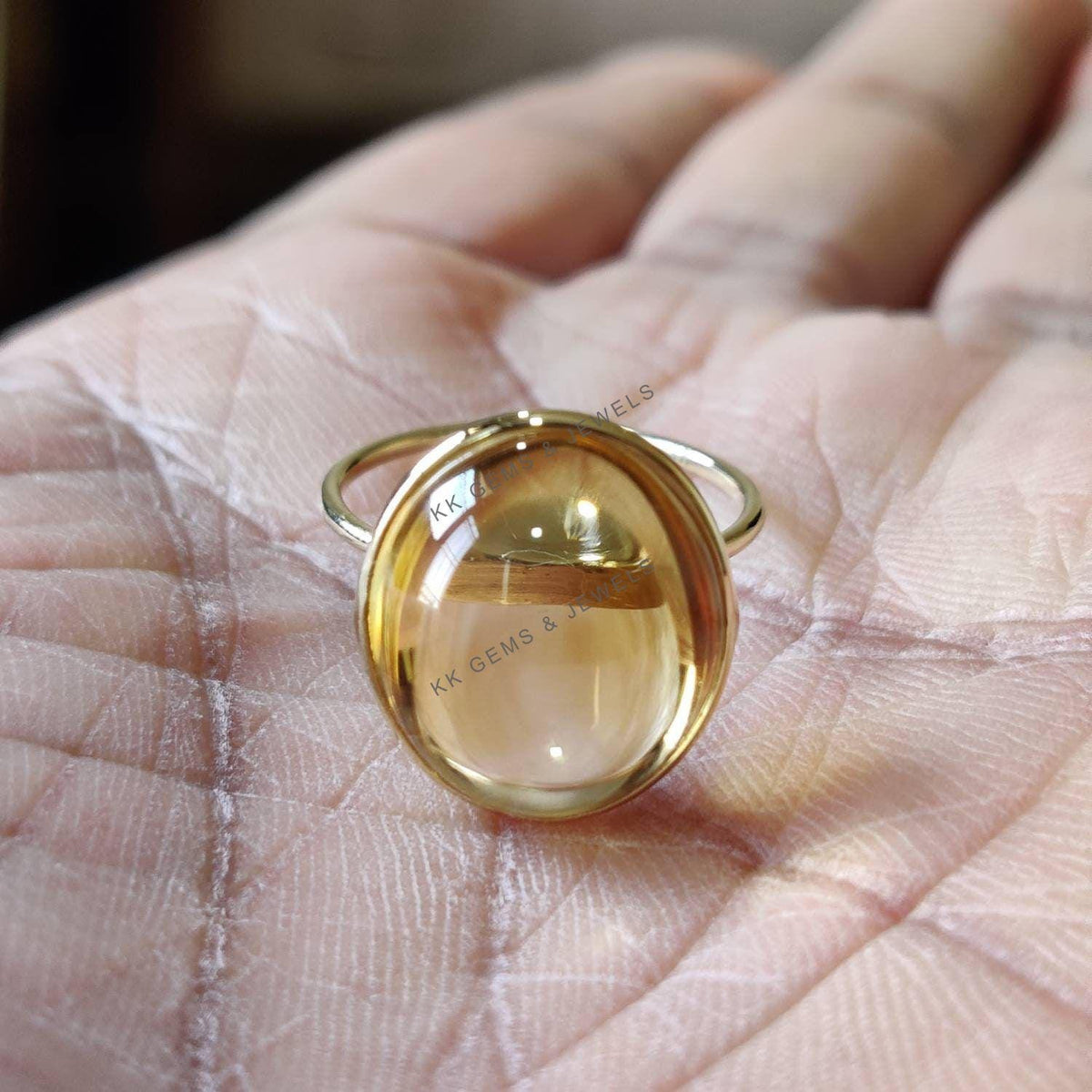 Oval Natural Citrine Ring, 14K Solid Yellow Gold Bezel Ring, November Birthstone