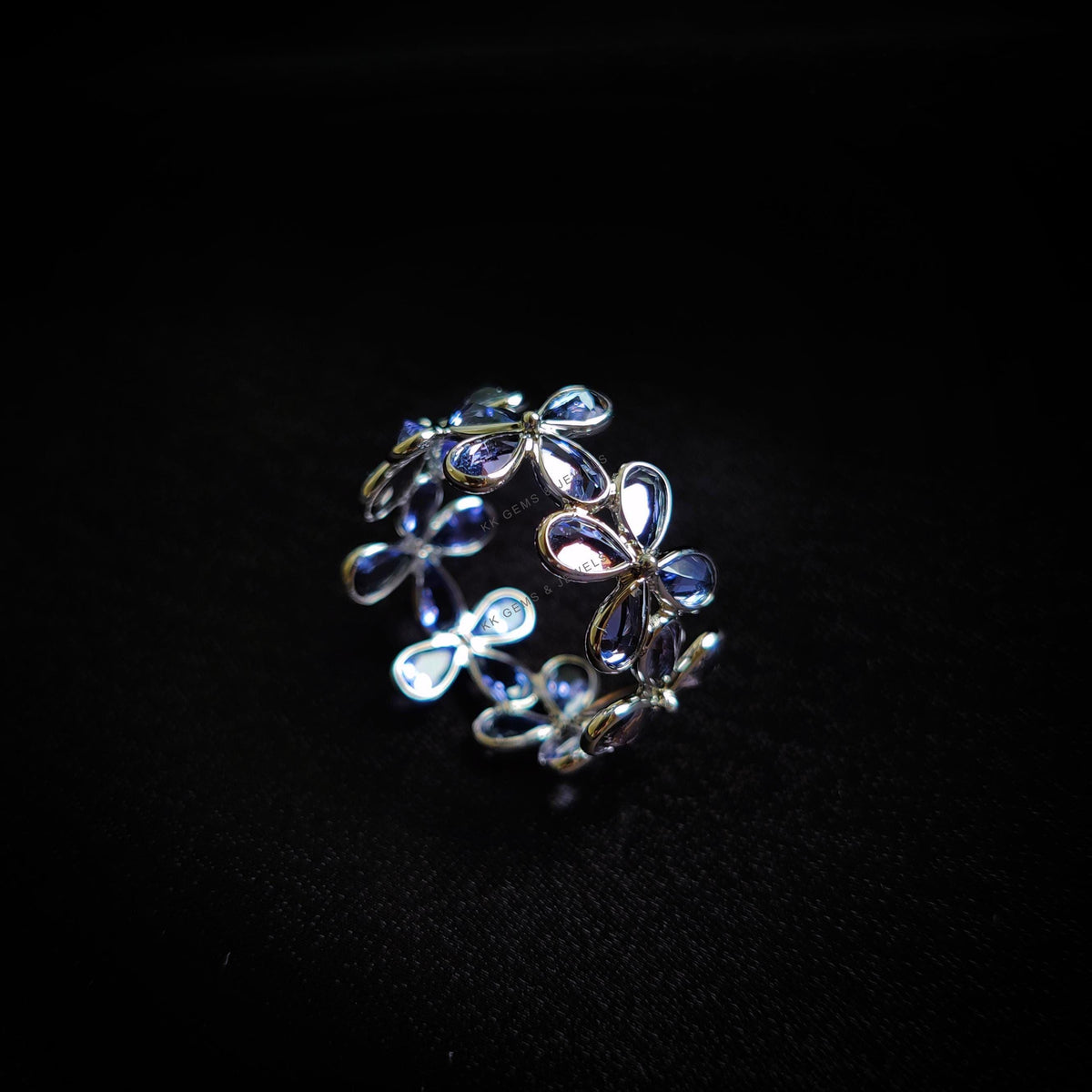 Natural Tanzanite Flower Infinity Ring, 14K Solid White Gold, December Birthstone