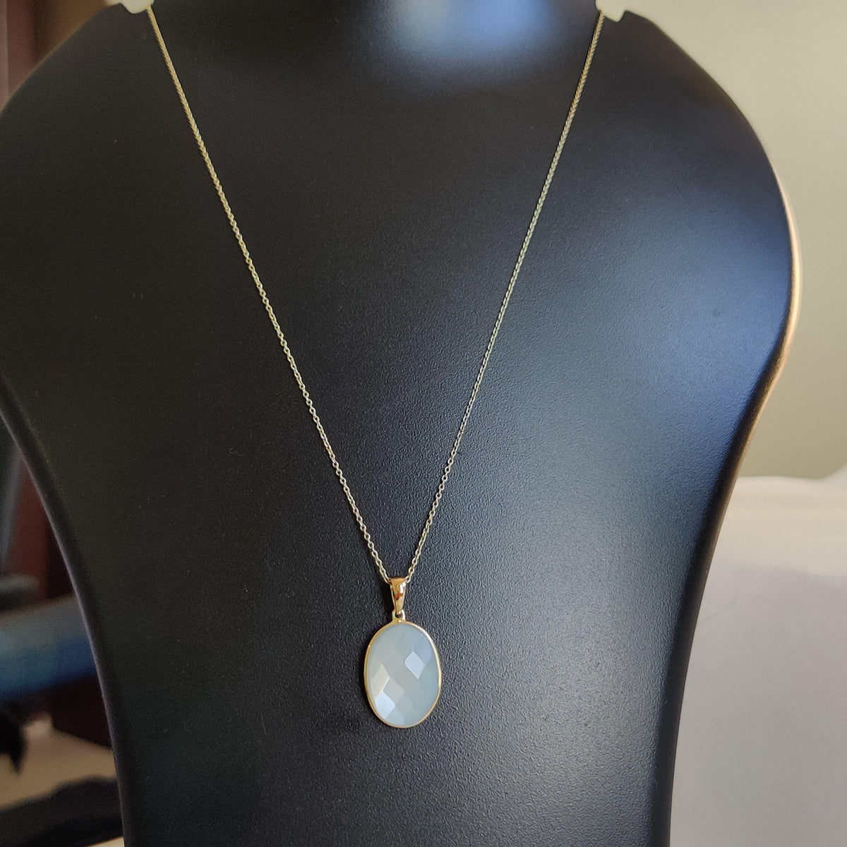 14K Solid Gold Natural White Moonstone Pendant, June Birthstone Jewelry