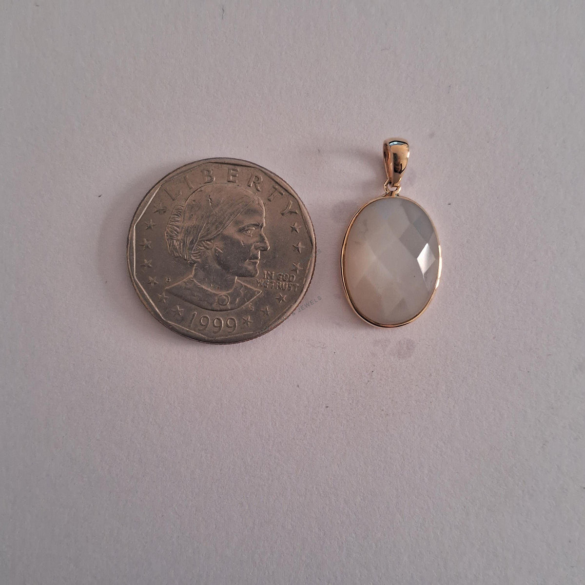 14K Solid Gold Natural White Moonstone Pendant, June Birthstone Jewelry