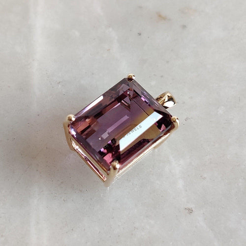 14K Solid Gold Natural Ametrine Pendant: Octagon Cut Gemstone, February November Birthstone