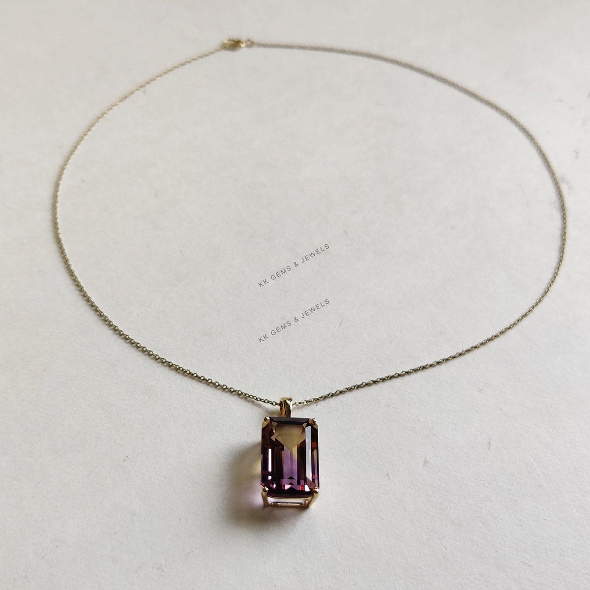 14K Solid Gold Natural Ametrine Pendant, Octagon Gemstone, February November Birthstone