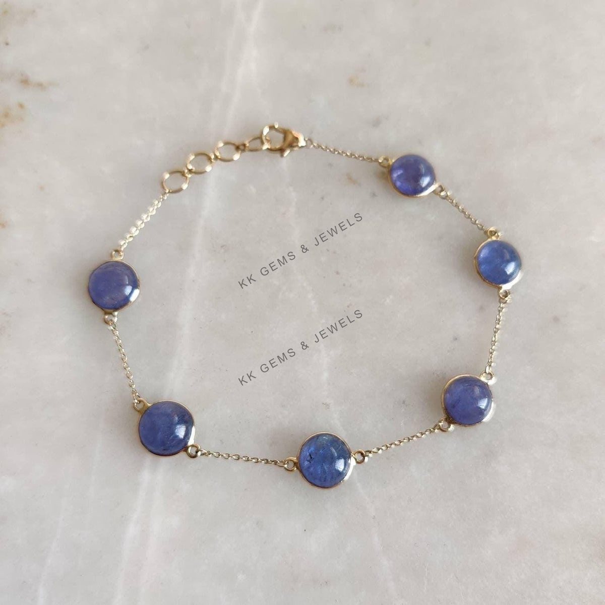 14K Solid Yellow Gold Natural Tanzanite Bracelet, Dainty December Birthstone Bracelet