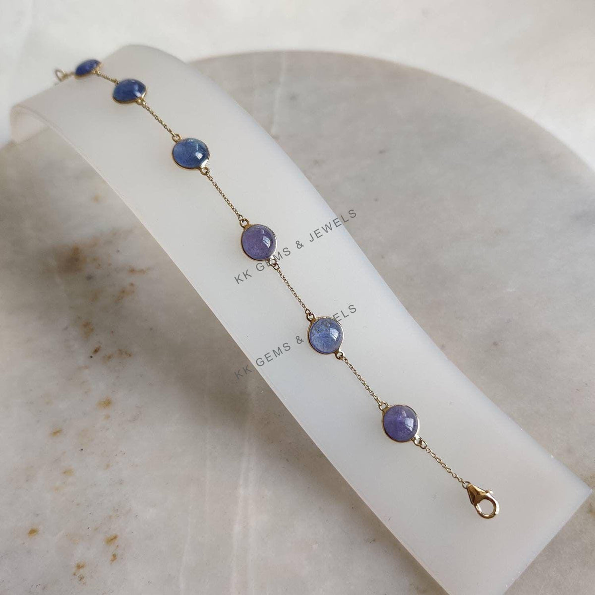 14K Solid Yellow Gold Natural Tanzanite Bracelet, Dainty December Birthstone Bracelet