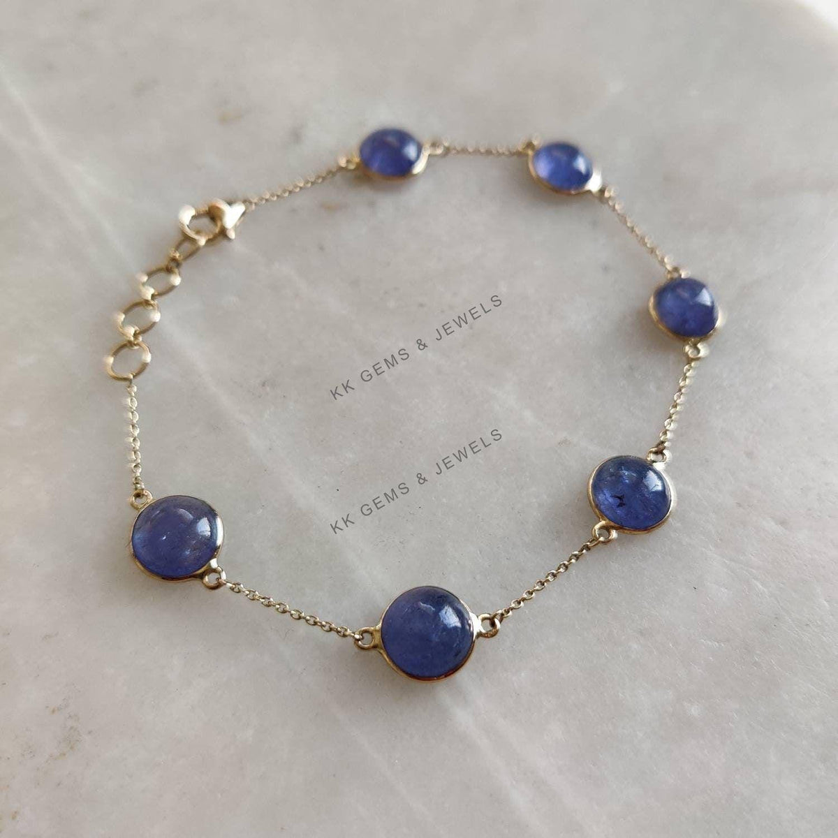 14K Solid Yellow Gold Natural Tanzanite Bracelet, Dainty December Birthstone Bracelet
