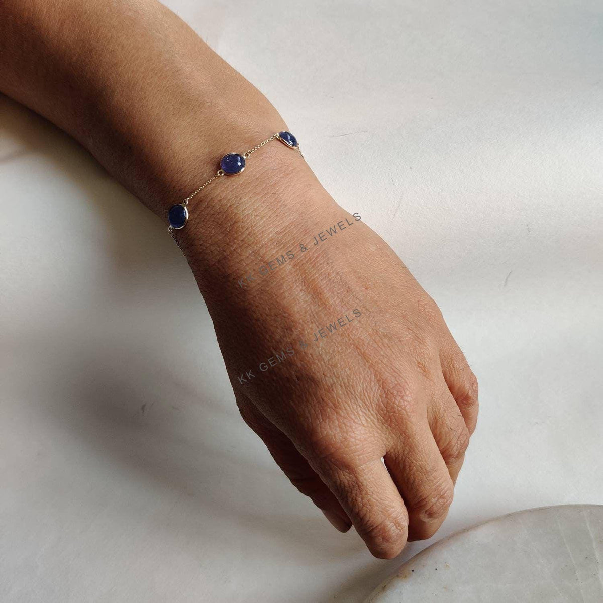 14K Solid Yellow Gold Natural Tanzanite Bracelet, Dainty December Birthstone Bracelet