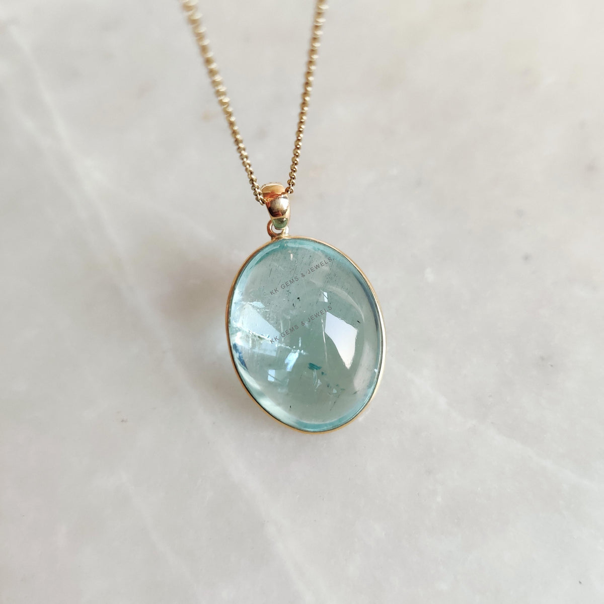 Natural Aquamarine 14K Solid Yellow Gold Bezel Pendant, March Birthstone