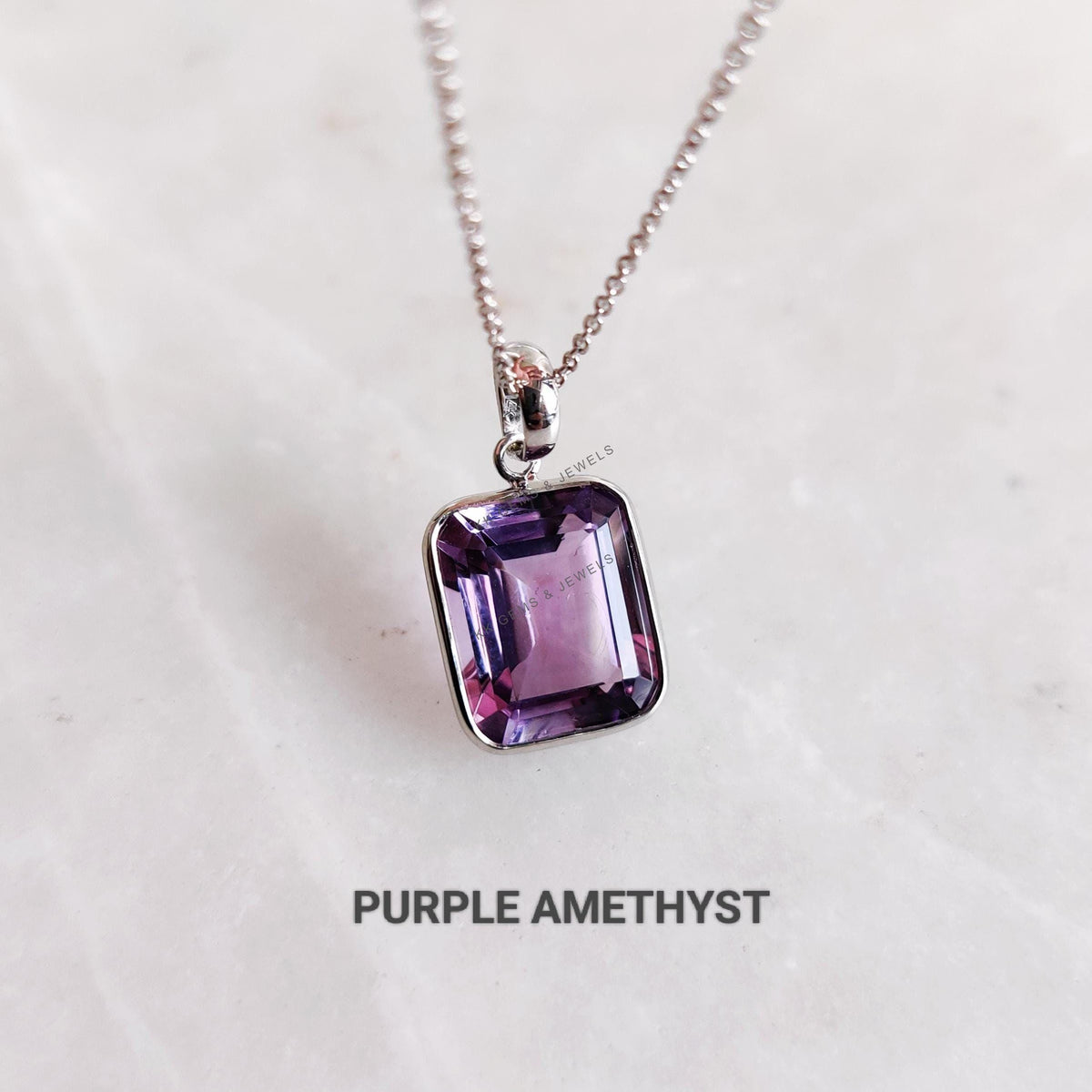 Natural Purple & Green Amethyst Pendant, 14K Solid White Gold, February Birthstone