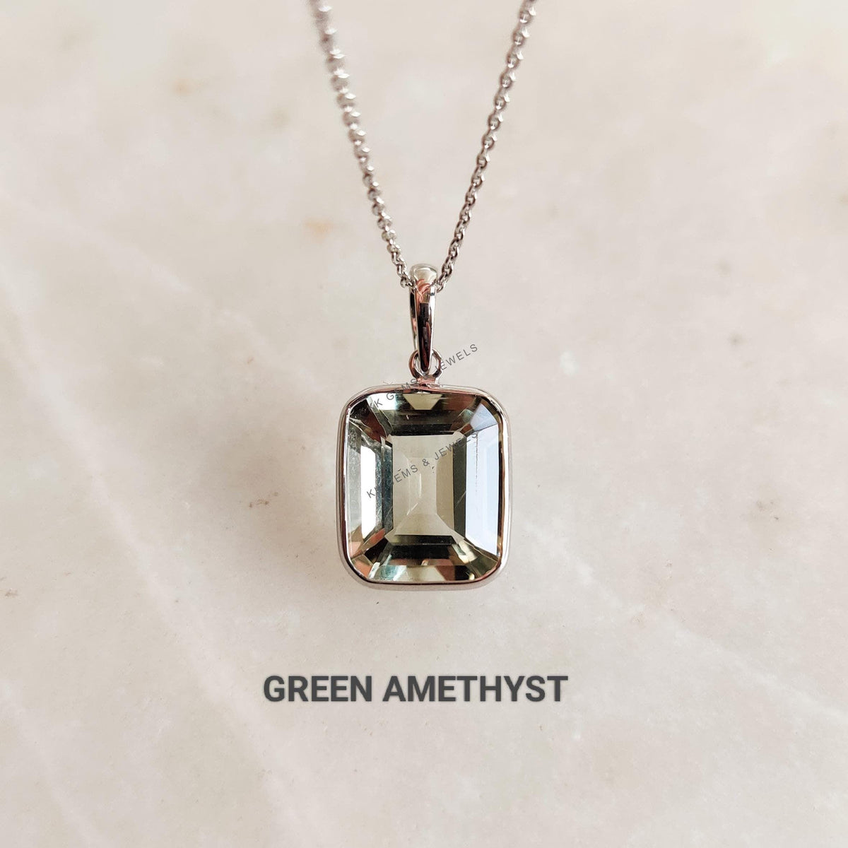 Natural Purple & Green Amethyst Pendant, 14K Solid White Gold, February Birthstone