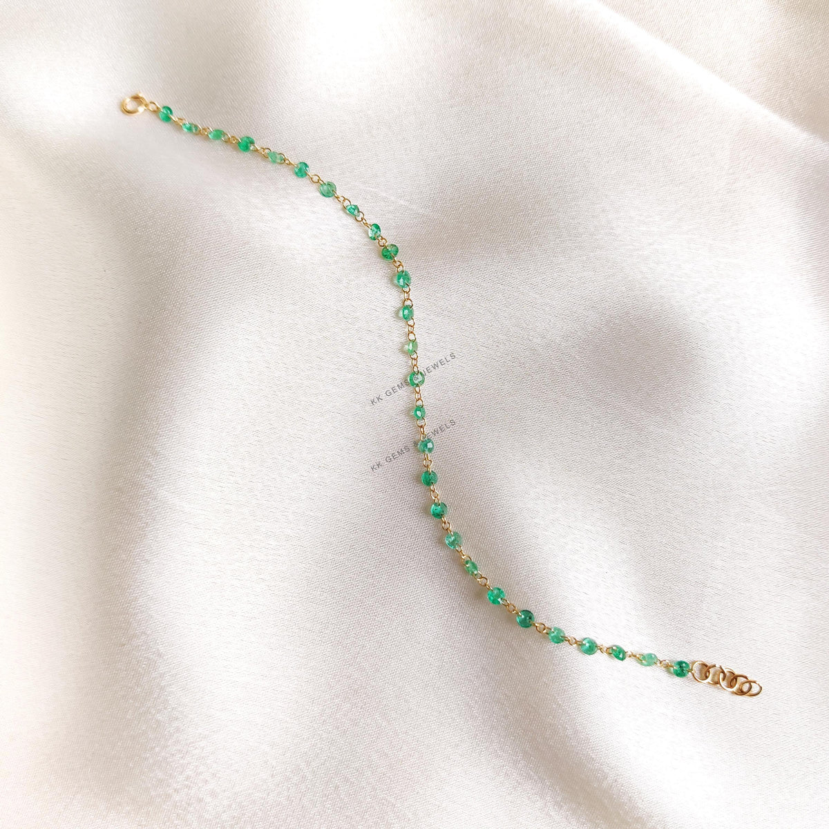 14K Solid Gold Natural Emerald Bracelet, May Birthstone Jewelry