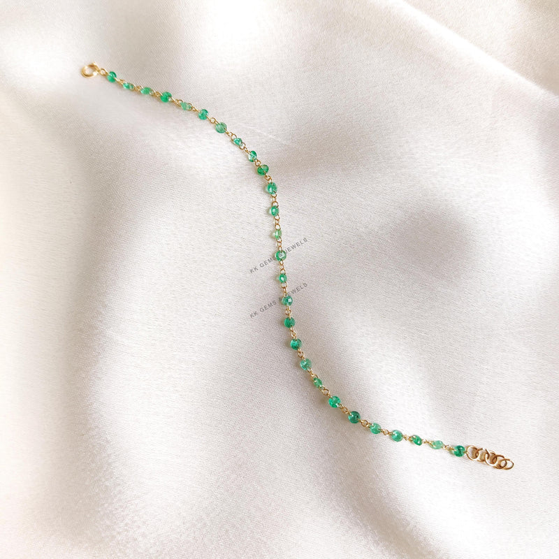 14K Solid Gold Natural Emerald Bracelet, May Birthstone Jewelry