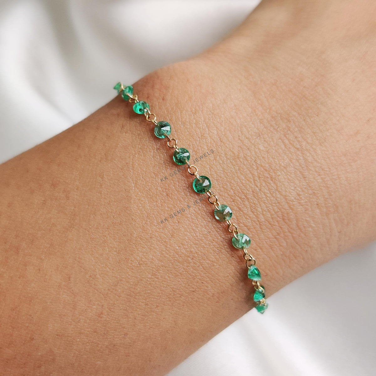 14K Solid Gold Natural Emerald Bracelet, May Birthstone Jewelry
