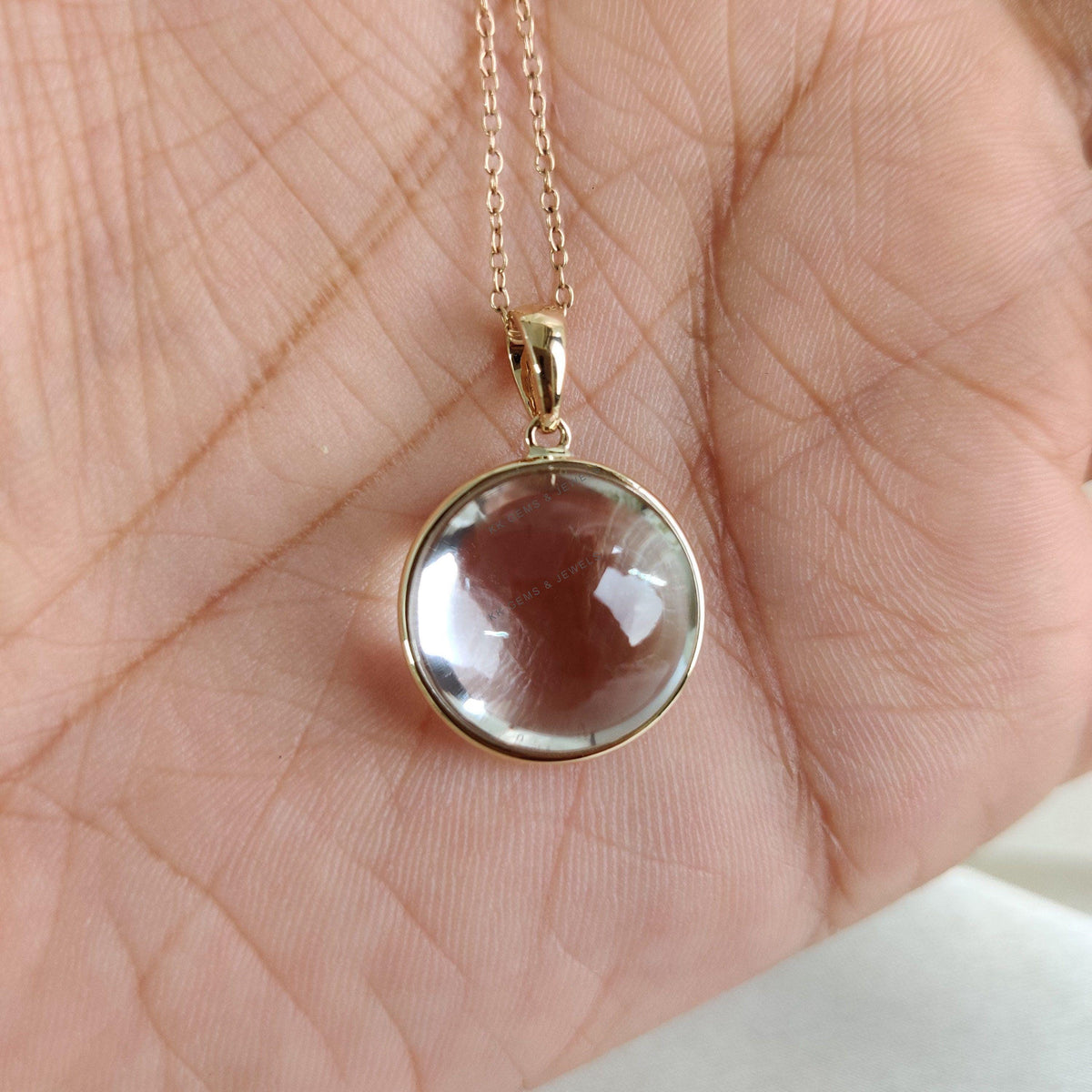 Natural Clear Quartz 14K Solid Yellow Gold Pendant, Bezel Pendant, April Birthstone,