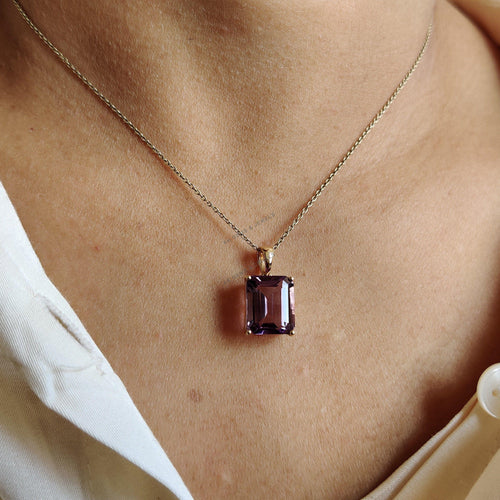 14K Solid Gold Natural Pink Amethyst Pendant, Octagon Gemstone, February Birthstone