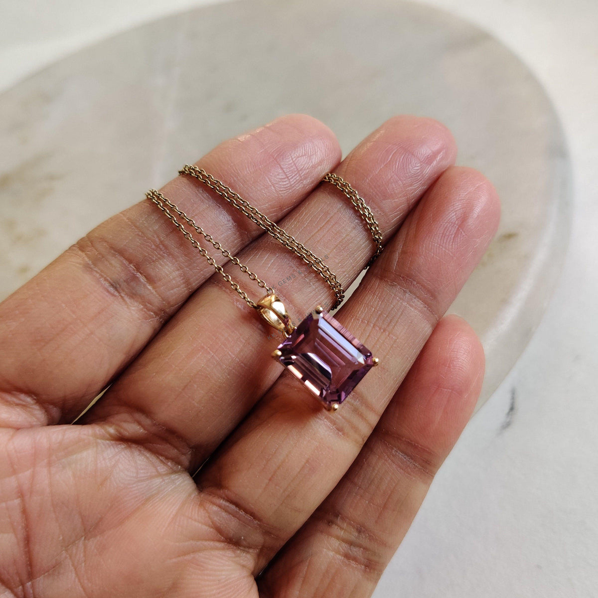 14K Solid Gold Natural Pink Amethyst Pendant, Octagon Gemstone, February Birthstone