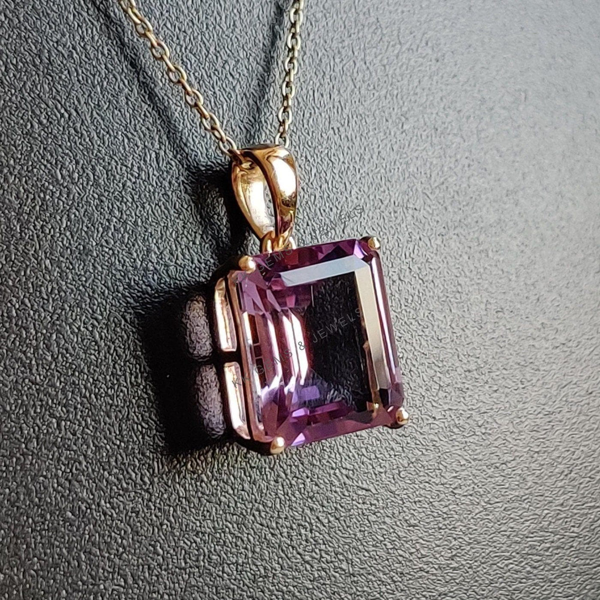 14K Solid Gold Natural Pink Amethyst Pendant, Octagon Gemstone, February Birthstone