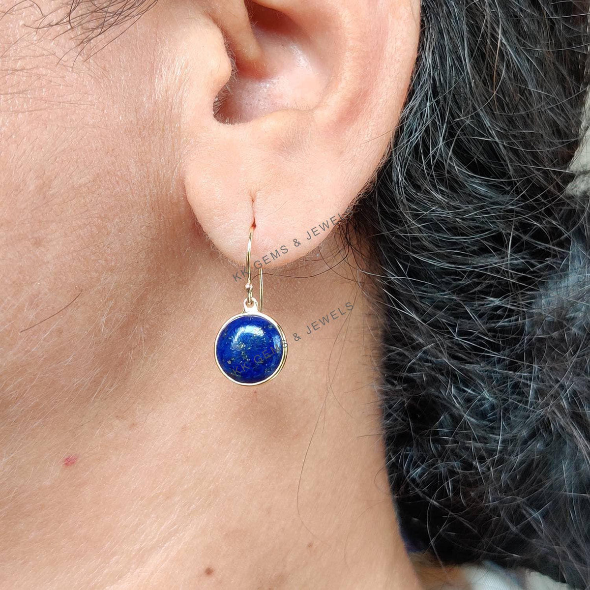 14K Solid Gold Natural Lapis Lazuli Earrings: September Birthstone