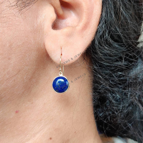 14K Solid Gold Natural Lapis Lazuli Earrings: September Birthstone