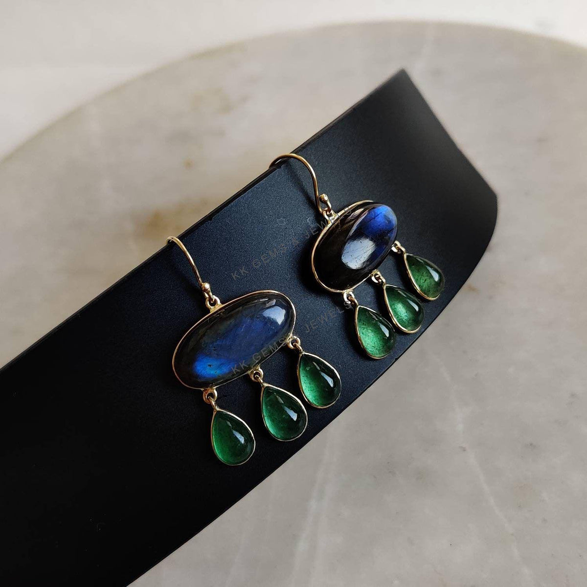 Natural Labradorite & Green Aventurine 14K Solid Gold Drop Earrings, Christmas Present