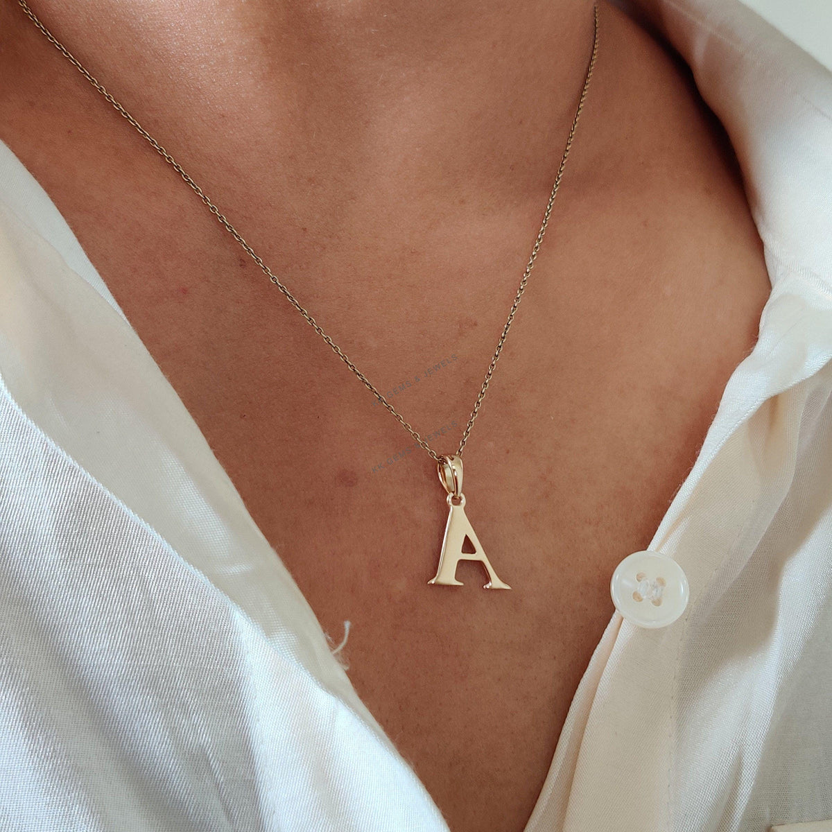 14K Solid Yellow Gold Initial A Pendant, Personalized Charm