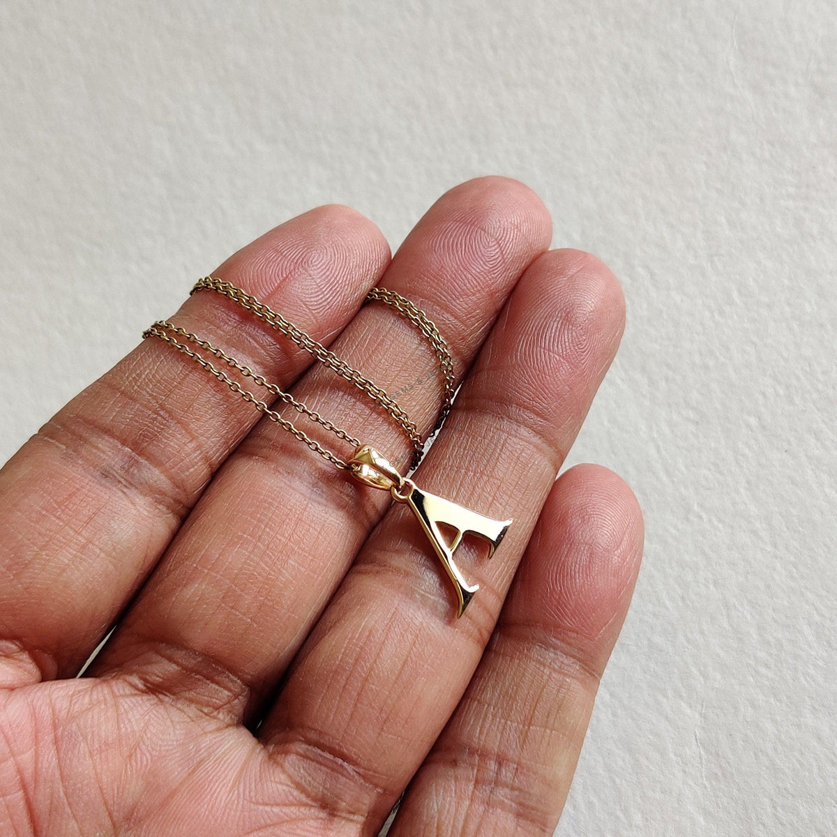 14K Solid Yellow Gold Initial A Pendant, Personalized Charm