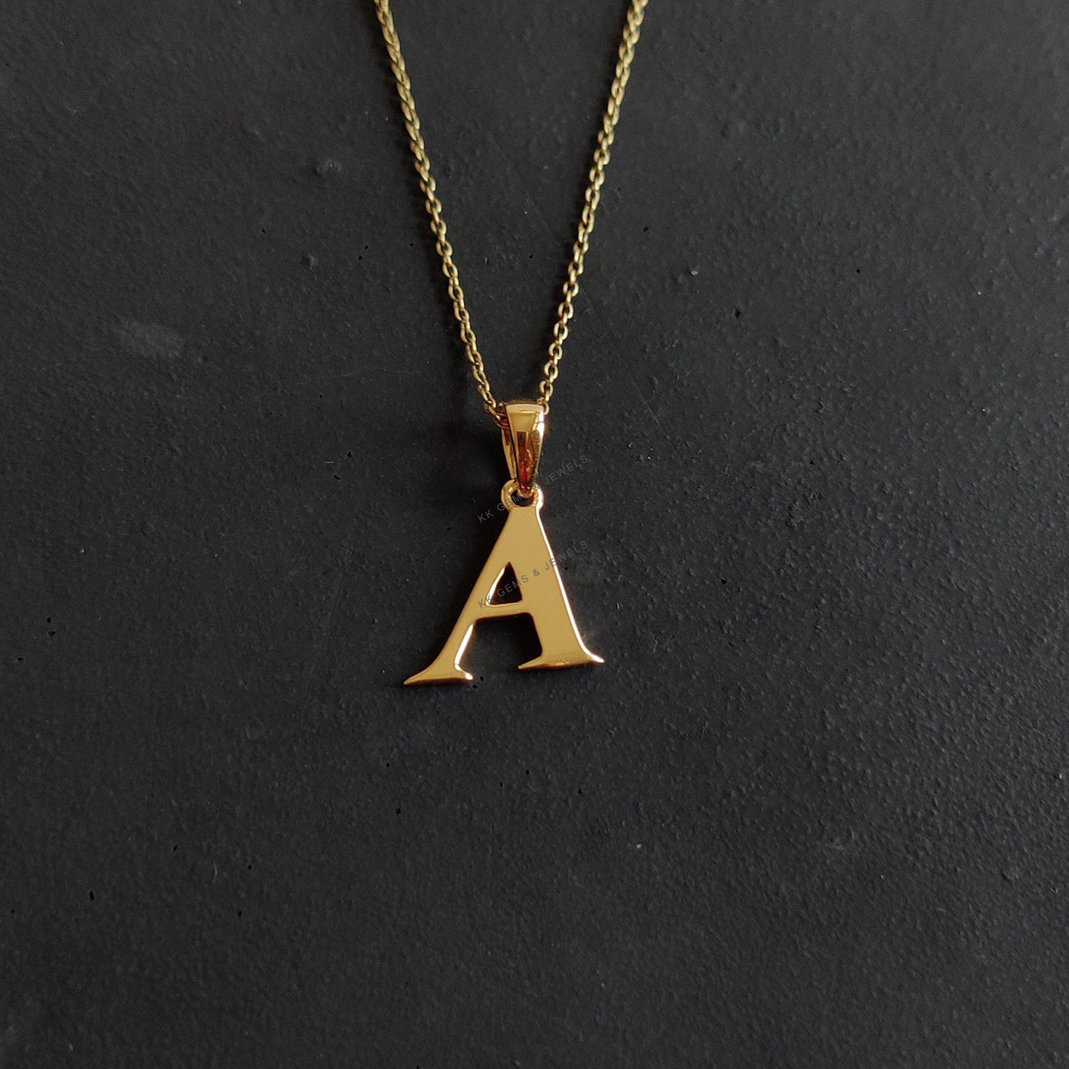 14K Solid Yellow Gold Initial A Pendant, Personalized Charm