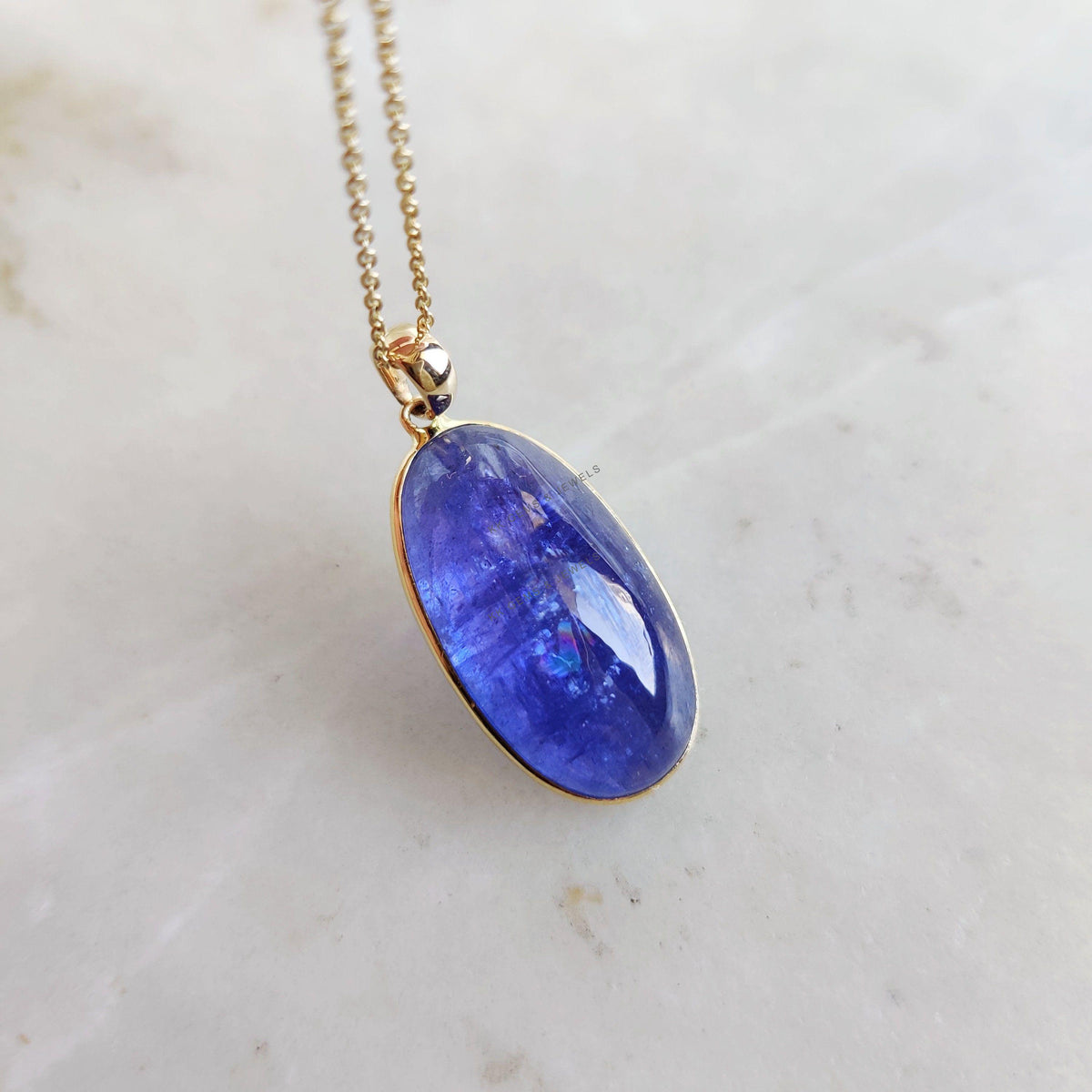 Oval Natural Tanzanite Pendant, 14K Solid Yellow Gold Pendant, December Birthstone