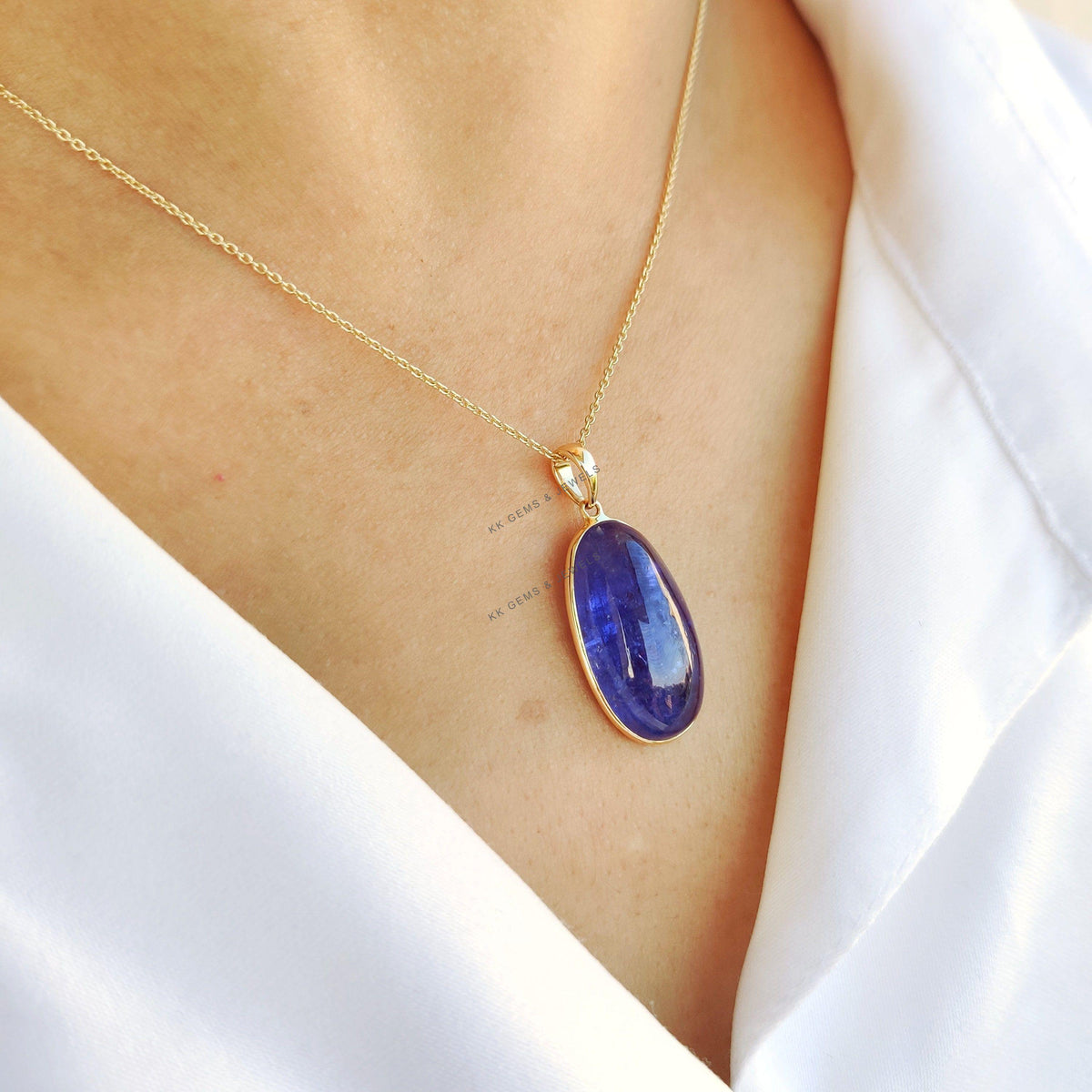 Oval Natural Tanzanite Pendant, 14K Solid Yellow Gold Pendant, December Birthstone