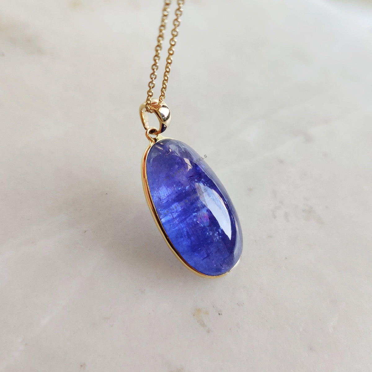 Oval Natural Tanzanite Pendant, 14K Solid Yellow Gold Pendant, December Birthstone