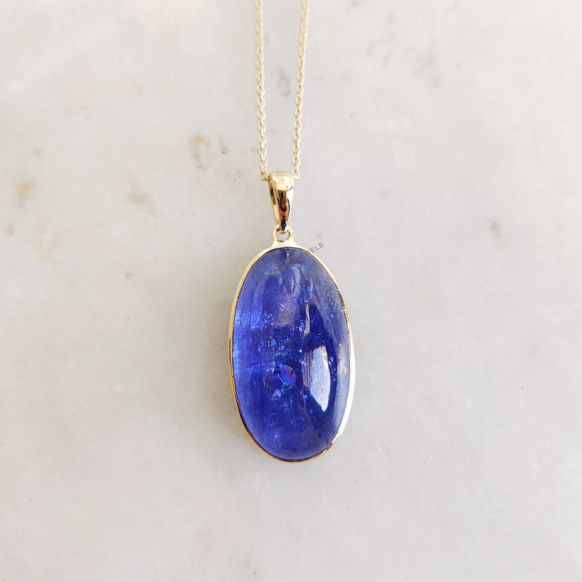 Oval Natural Tanzanite Pendant, 14K Solid Yellow Gold Pendant, December Birthstone