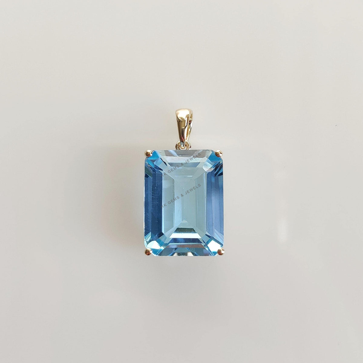 14K Solid Yellow Gold Natural Sky Blue Topaz Octagon Pendant, December Birthstone